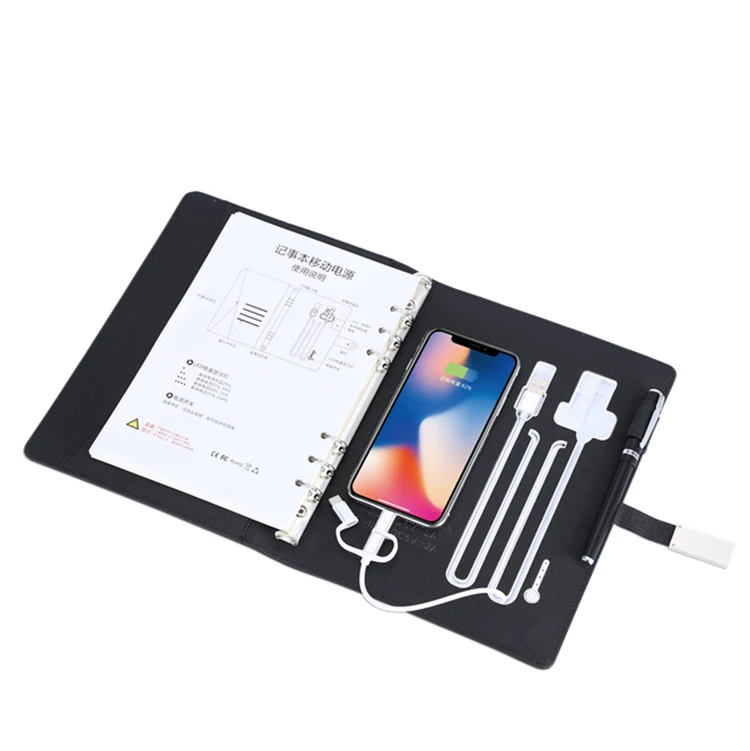 Fast charging wireless notebook powerbank note book agenda diary with USB