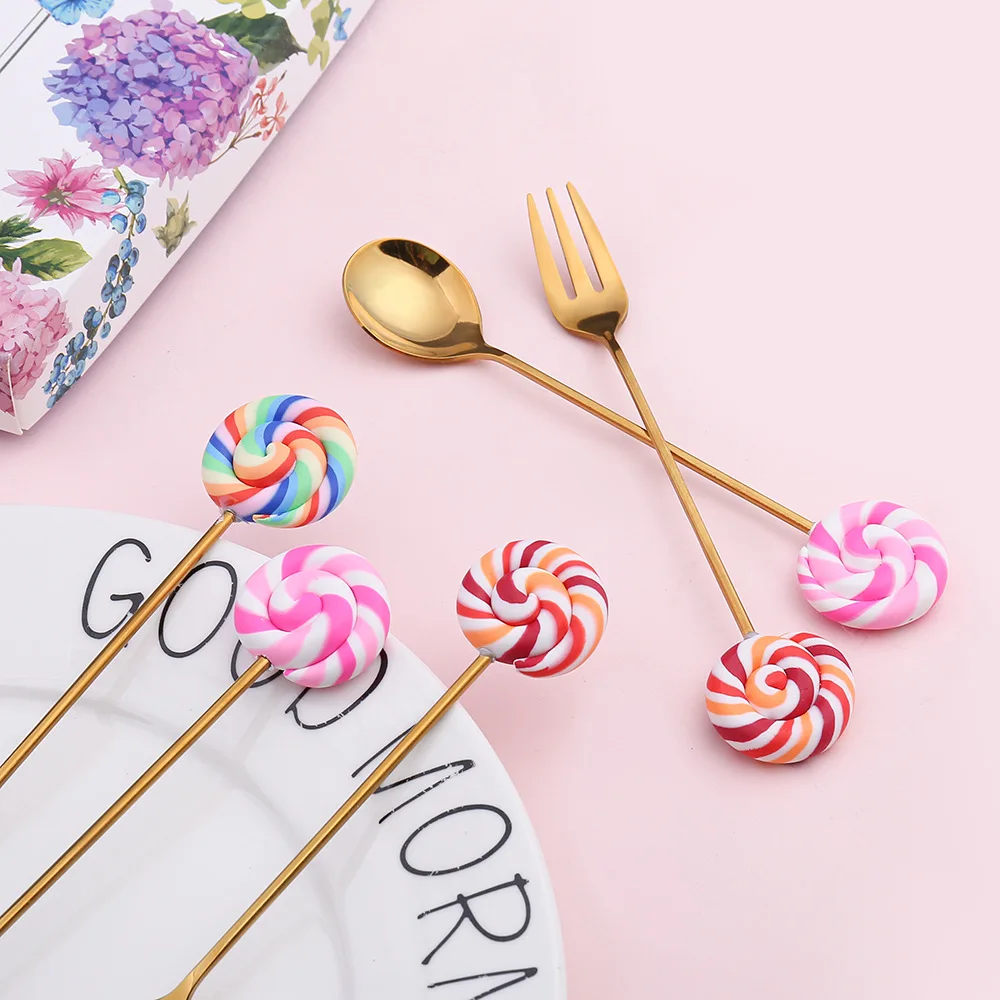 Stainless Steel Donuts Candy Shape Coffee Spoon Ice Cream Dessert Fruit Golden Fork Mixing Sugar Tea Spoons
