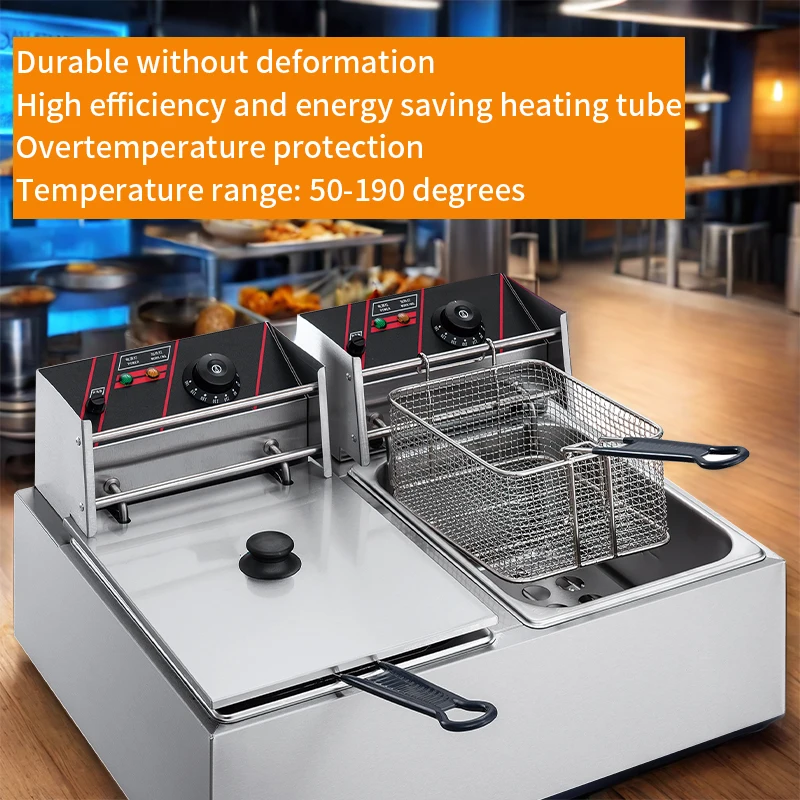 Commercial new oil fryer electric fryer double oil pan chicken fryer 2500W multifunctional French fries
