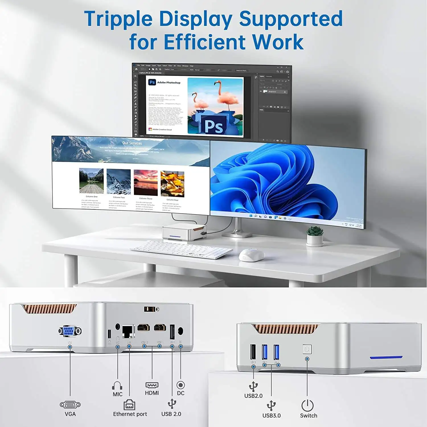 2025 New Business 12th Gen N95 Mini PC Computer Triple Display 16GB RAM M.2 SSD 512GB Desktop Linux Win 11 Mini PC