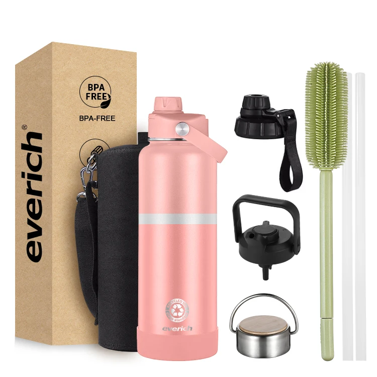 New Design Wide-Mouth 1000ml Stainless Steel Bottle Bamboo Lid Gradient Color Customizable Logo Dual-Wall Adults Sport Style