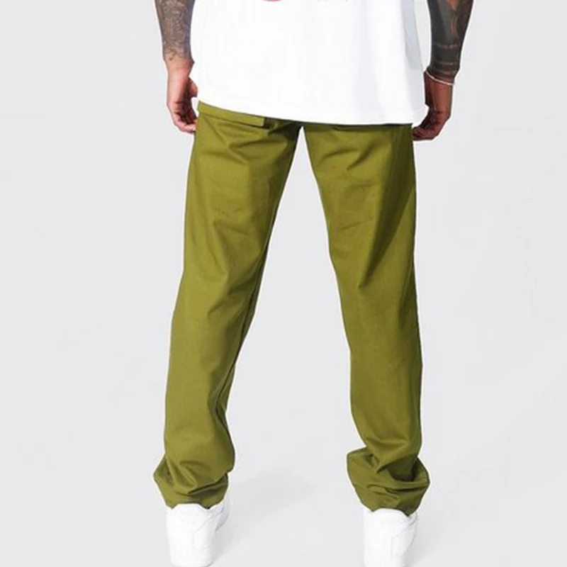 Wholesale Mens 100% Linen Chinos Casual Long Trousers Straight Leg Olive Green Streetwear Cargo Pants