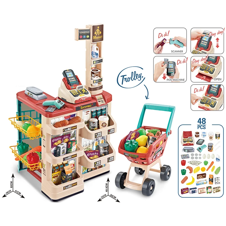 Home Supermarket Toys Set Cashier Role Kids Game 48PCS