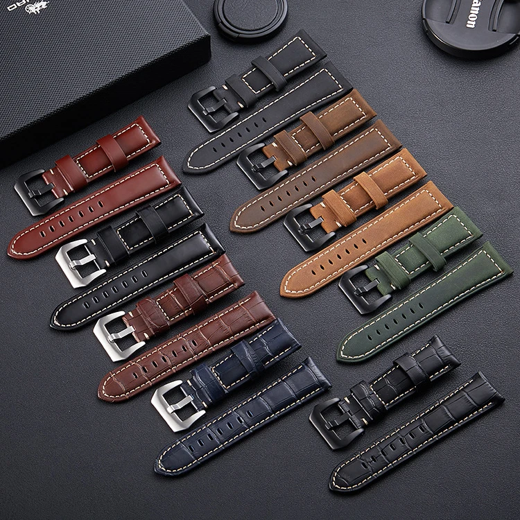 Wholesale Handmade Two piece Vintage Watch Strap 20mm 22mm 24mm 26mm Top Layer Genuine Leather Watch Band