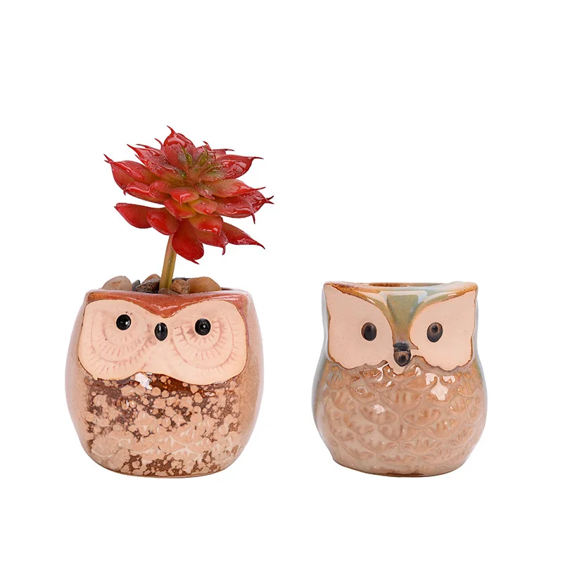 Owl Shaped flower pot decorative succulent pots mini ceramic succulent planter pot a drainage hole