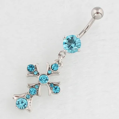 Allergy prevention piercing jewelry cross diamond insert navel nail metal medical stainless steel bend rod navel nail