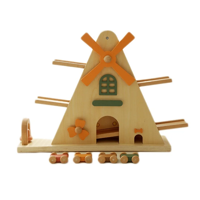 Unisex Scandinavian Style Wooden Windmill Gliding Track Kids Yo-Yo Car Toy Hand-Eye Coordination Visual Tracking Packaged Bag