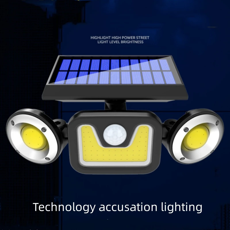 Outdoor Solar Garden Lights Waterproof 3 Adjustable Heads 270 Wide Angle 83COB Solar Light Body Sensor Wall Lamp