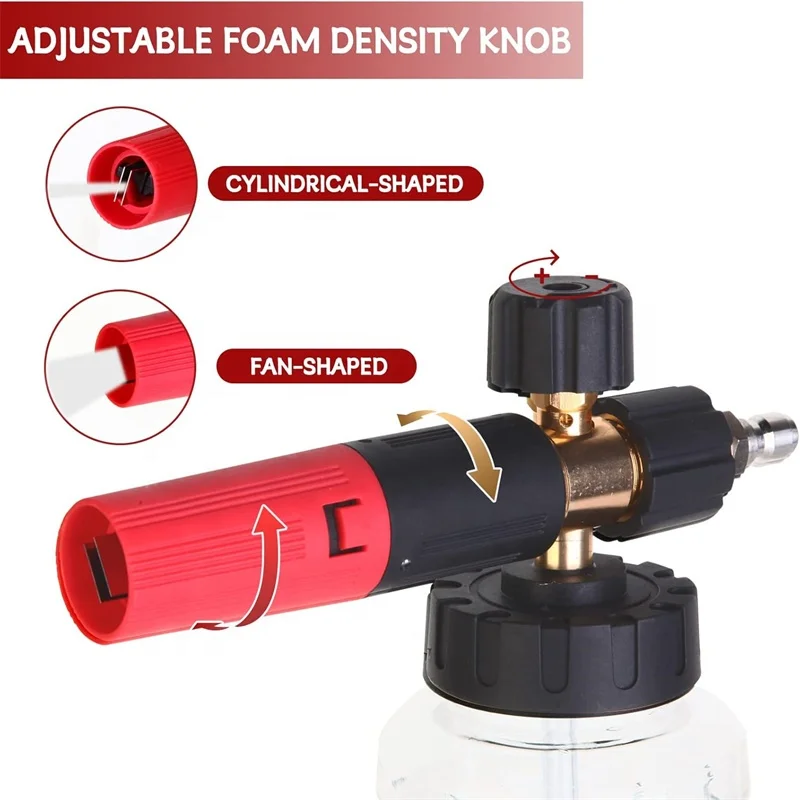 1/4' Quick Connector 1L Adjustable Pressure Washer Foam Lance Car Wash Snow Foam Cannon Sprayer Bottle