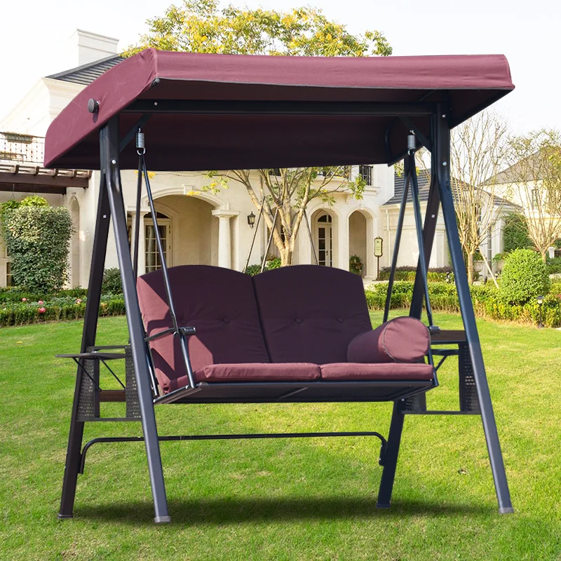 High quality patio rattan swing chair outdoor swing sets for adults garden hanging 3 seat swing iron steel chair