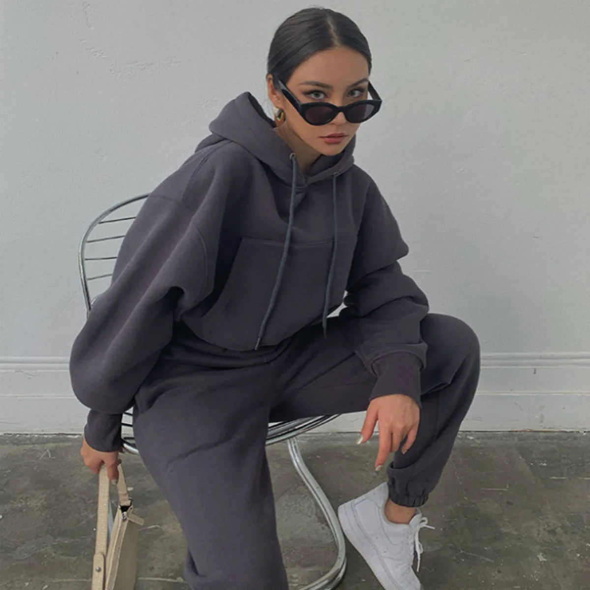  BZZJO New Hip Hop hoody Streetwear Set Two-Piece Sweatshirt oversized Hoodies for
