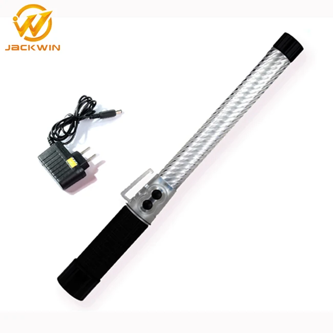 54cm White Battery Powered LED Traffic Baton with Siren