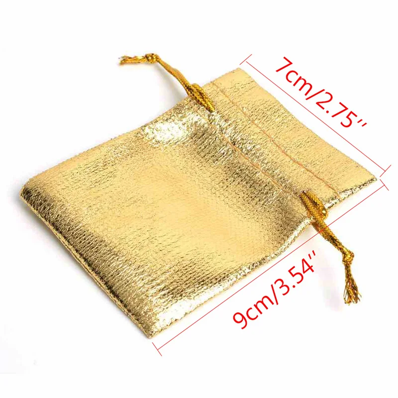 Small Gold Silver Metallic Drawstring Bag Jewelry Gift  Wedding Candy Packing Bag Organza Drawstring Bag
