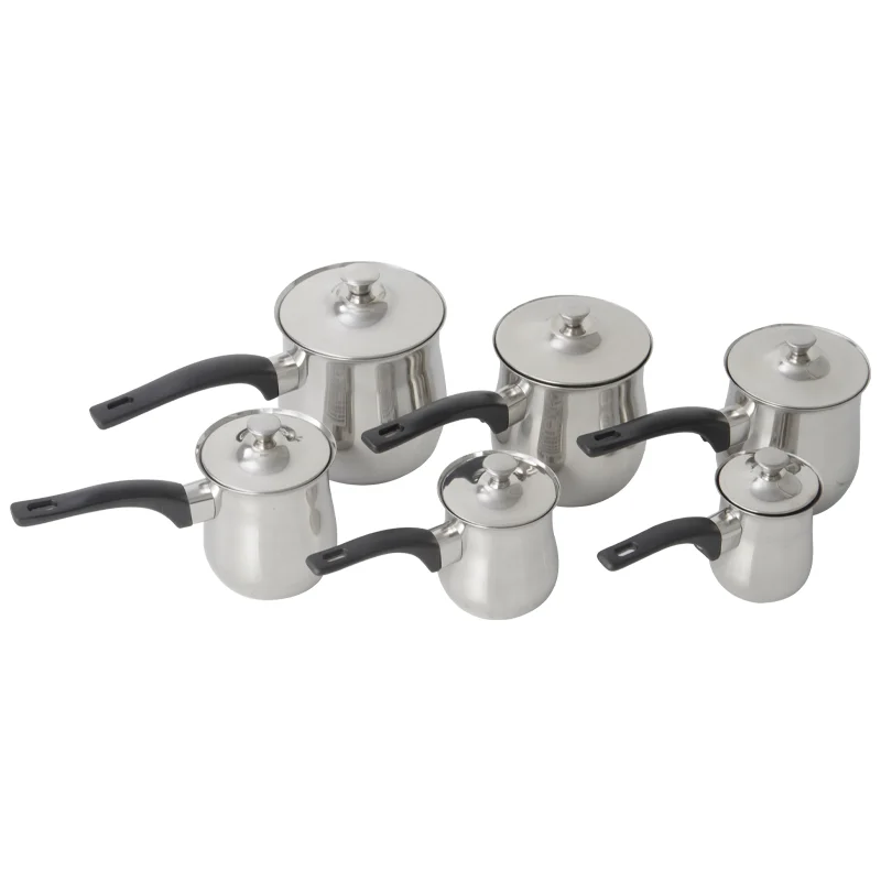 Wholesale custom multiple sizes stainless steel drum-shaped coffee pots Turkish milk frothing jug pitcher with bakelite handle