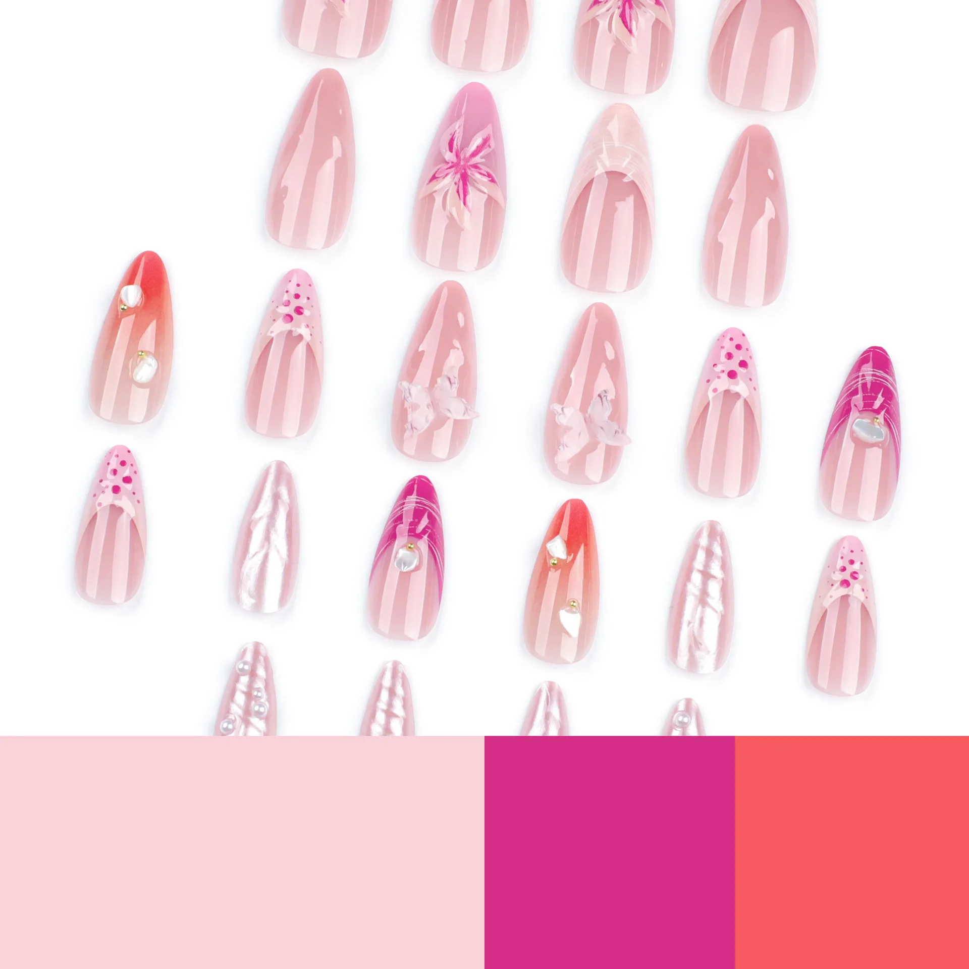Three-dimensional butterfly 3D nail art French gradient nail patch flower pearl false nails