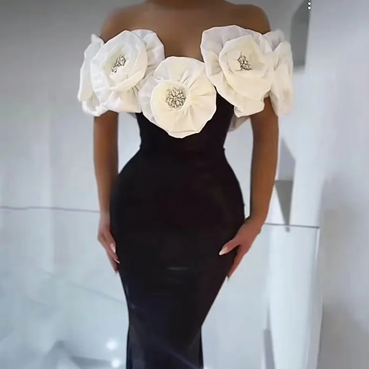 OUDINA Hot Style Three Dimensional Large Flower Off Shoulder Elegant Party Dress Evening Bandage Dresses For Women