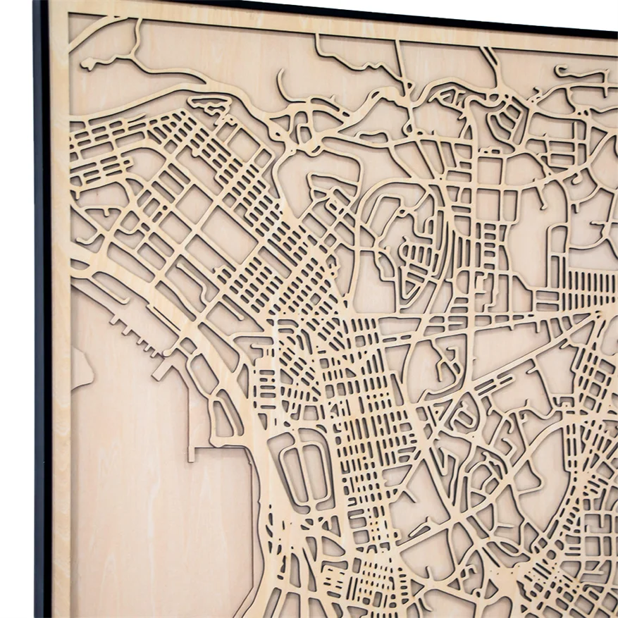 SLT New Handmade 3d Wooden Hong Kong Street City Map Living Room Wall Decorative Picture With Photo Frame