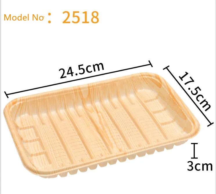 Disposable supermarket vegetable fruit packing thicken wooden rectangle tray plasitc