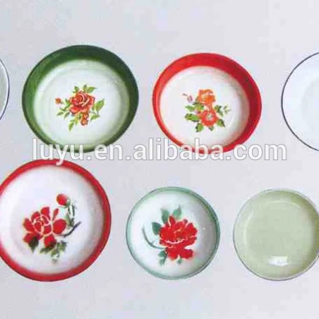 enamel food dishes and soup plate