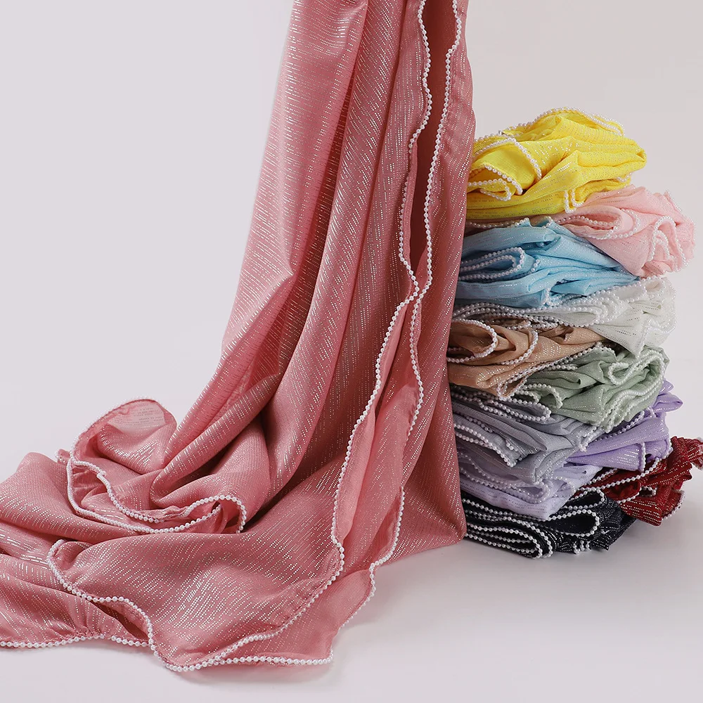 Fashion Women Lurex Glitter Sliver Shimmer Hijab Luxury Plain Ladies Shinny Shawl Hijab Muslim Women Pearl Hijab Scarf