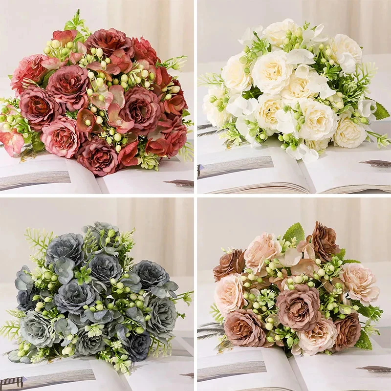 Vintage Artificial Silk Flowers High Quality Autumn Peony Cuckoo Christmas Peony Bouquet Artificial Flower Wedding Decoration
