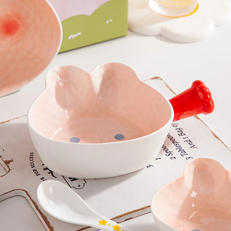 ZC kids dinnerware creative rabbit dinning table set cute Elephant Dinner set child Dishes handle bowl spoon plate 4pcs gift set