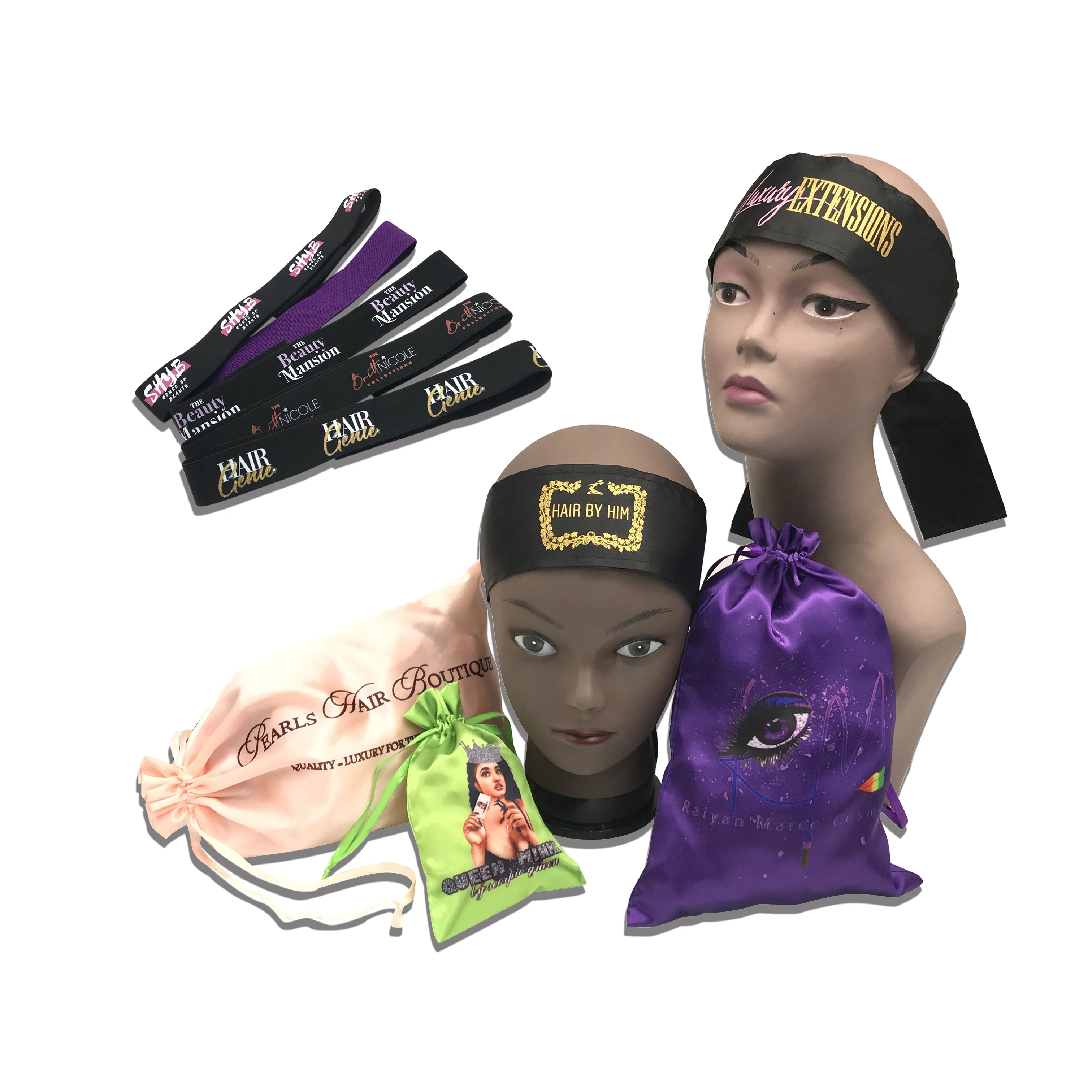 Оптовая продажа, шелковые атласные пакеты для наращивания волос, черные, розовые подарочные украшения, атласные пакеты с логотипом на заказ