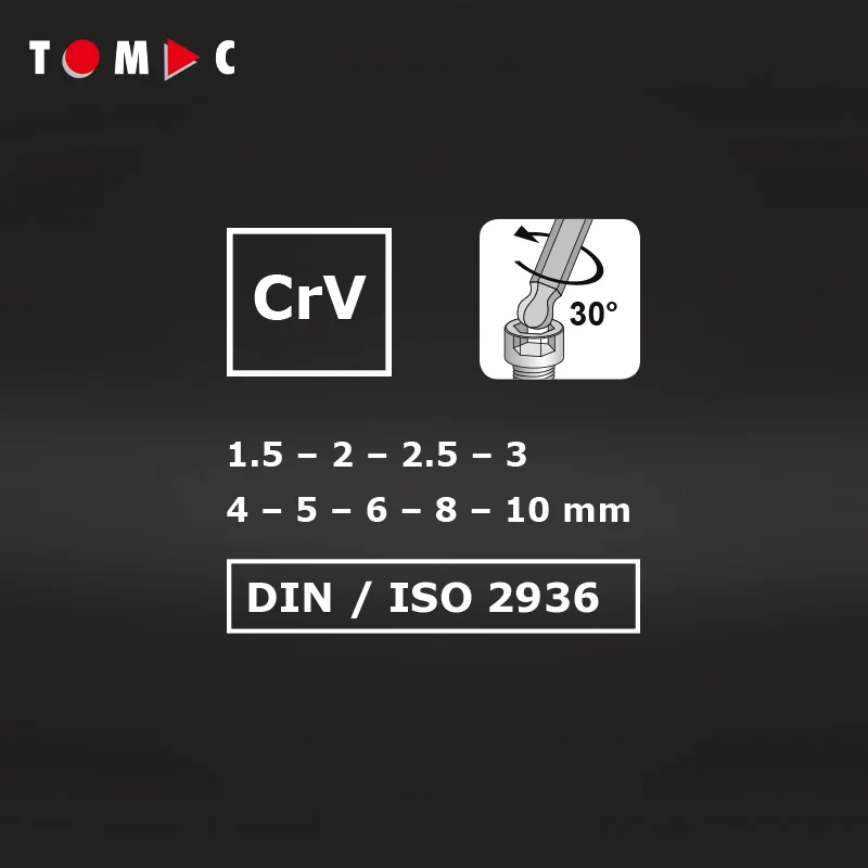 TOMAC 9-Piece Chrome Vanadium Ball Point Hex Key Set with Extra Long Arm - Professional Hexagonal Wrench Tool Set