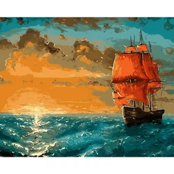Modern Design sailboat sailed on the sea at sunset diy oil painting by numbers