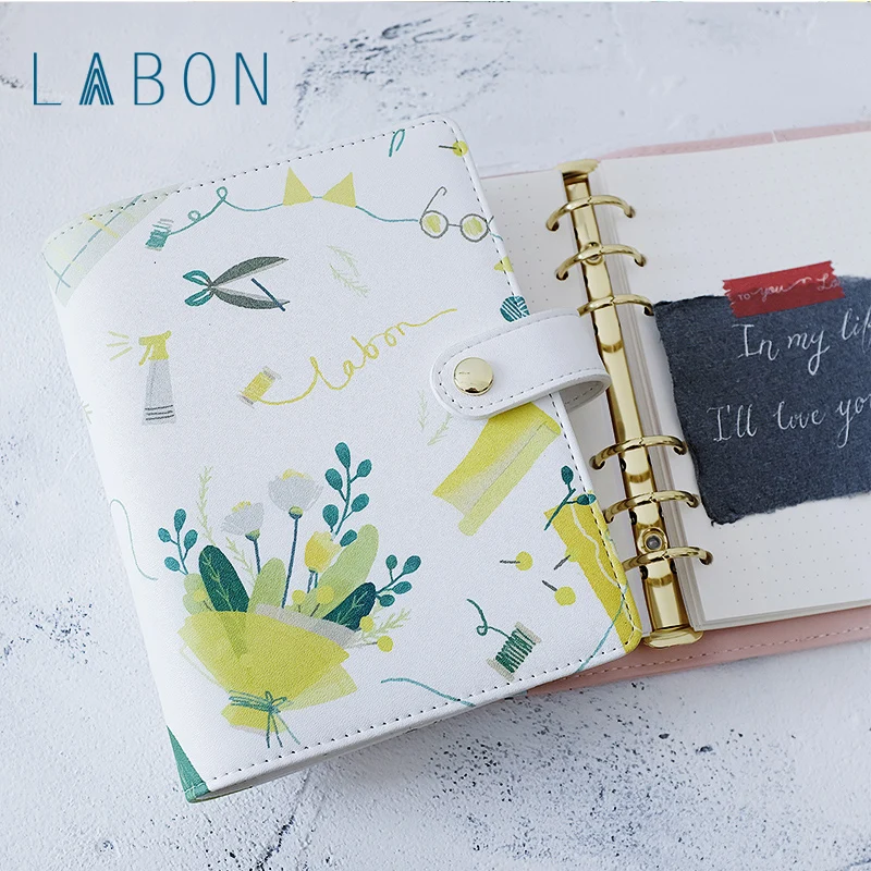 LABON Girls Portable Travel Record Handbook Notebook Planner 6-hole Spiral A6 Binder Cover