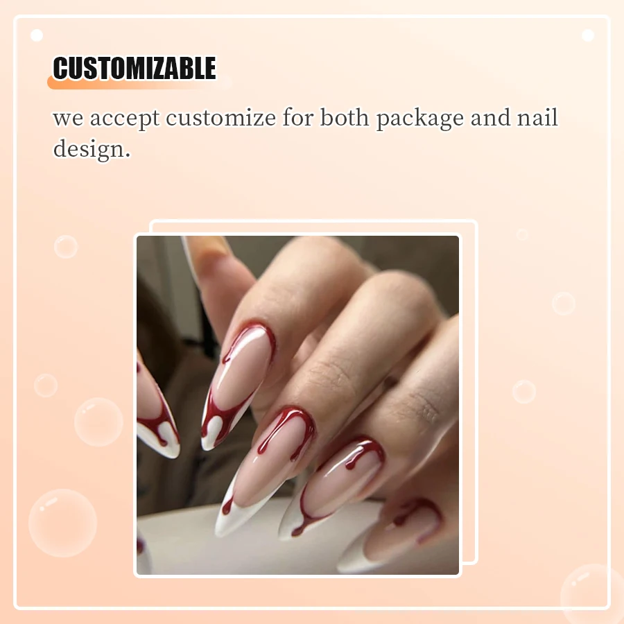 Wonderful design salon quality red printed long stiletto Halloween false nails full cover nails art handmade nails