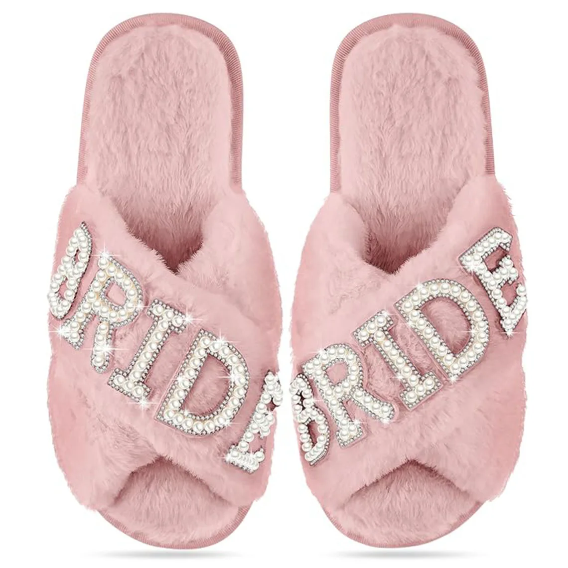 Popular Design Open Toe Plush Fluffy Slippers Customized Logo Bride Wedding Slippers