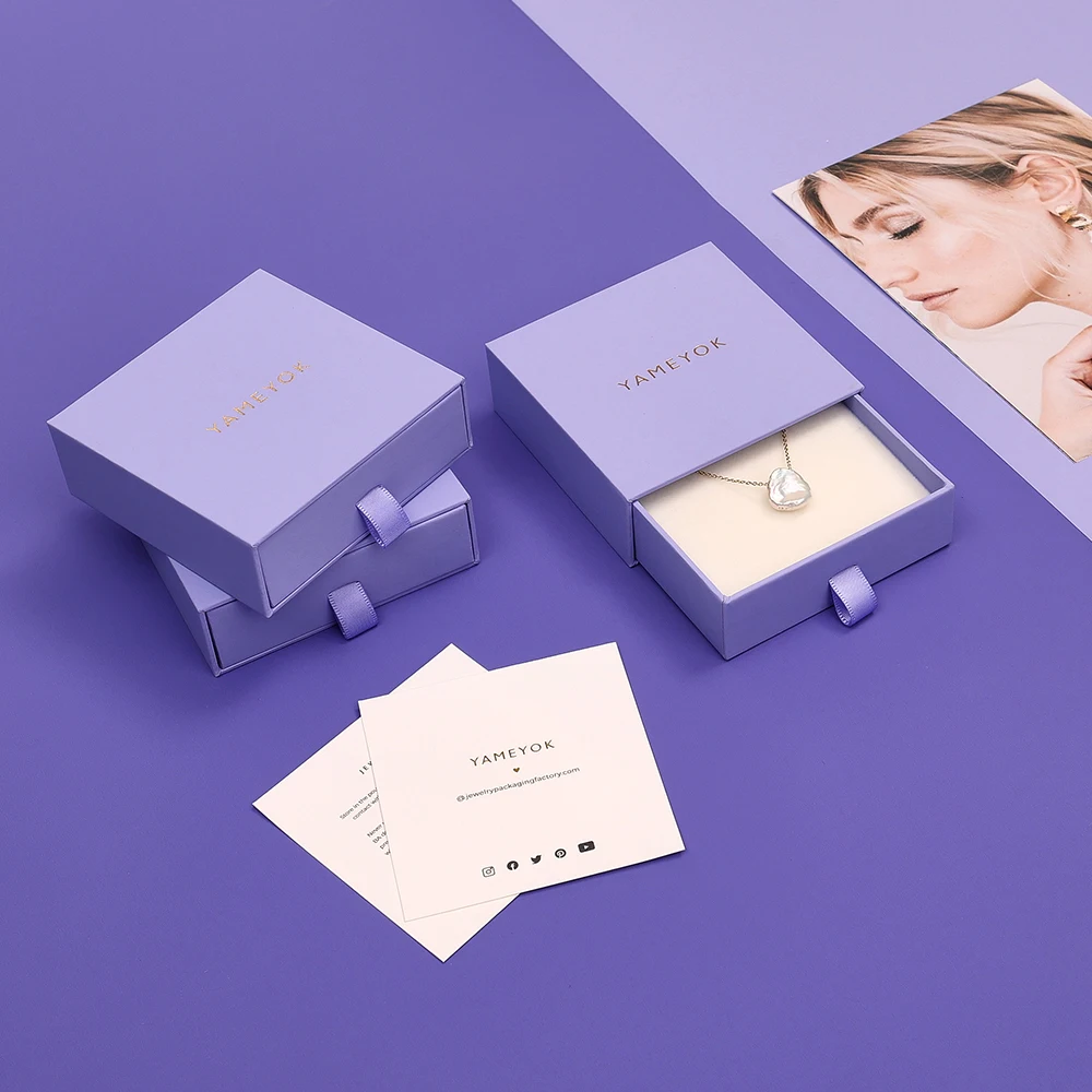 Custom Purple Small Drawer Paper Ring Earring Necklace Set Jewelry Box Packaging with Logo