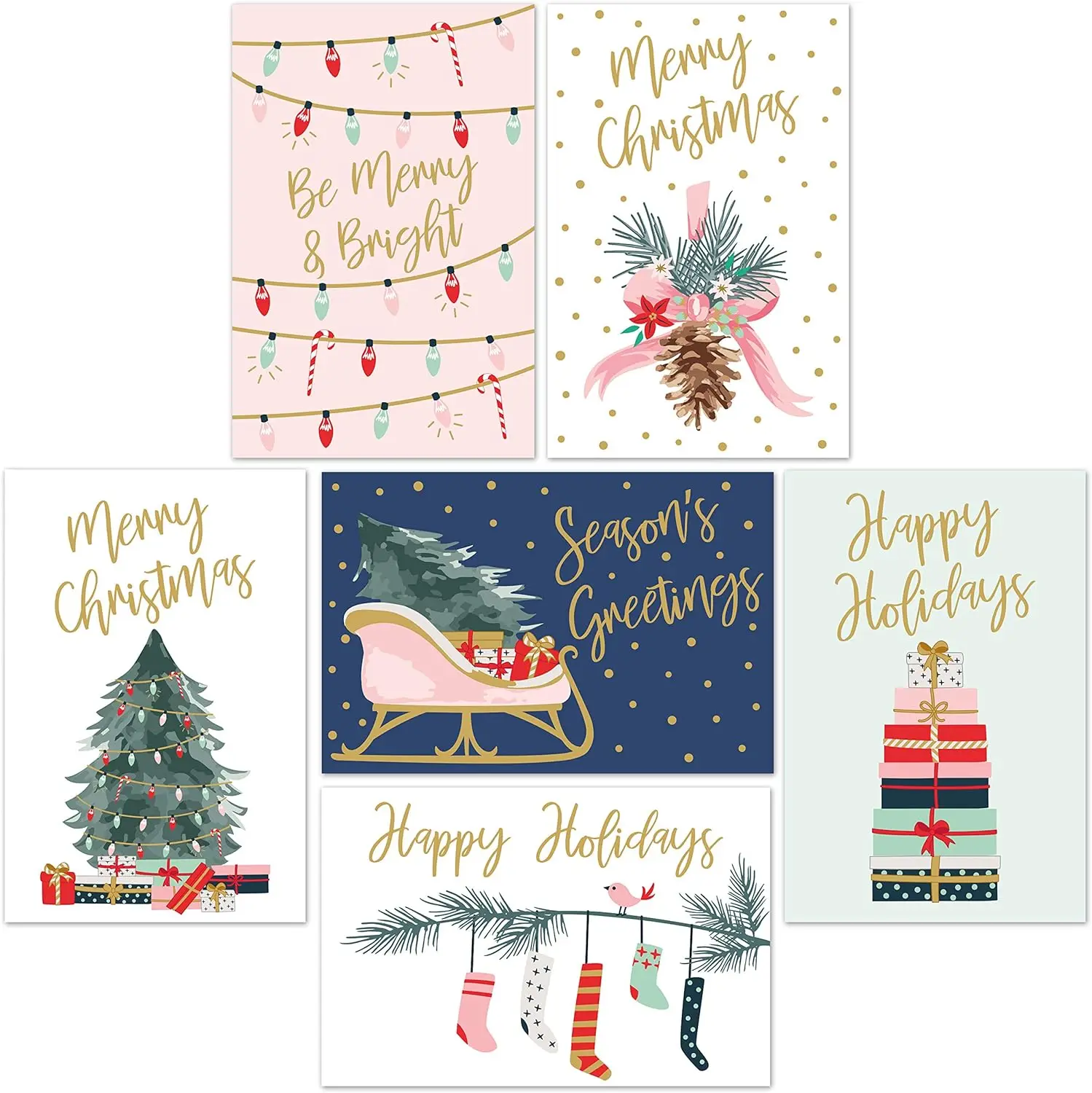 Wholesale Christmas Cards Set Gold Foil Holiday Cards with Red Envelopes  Assorted Designs Boxed for Storage Bulk Greeting Cards