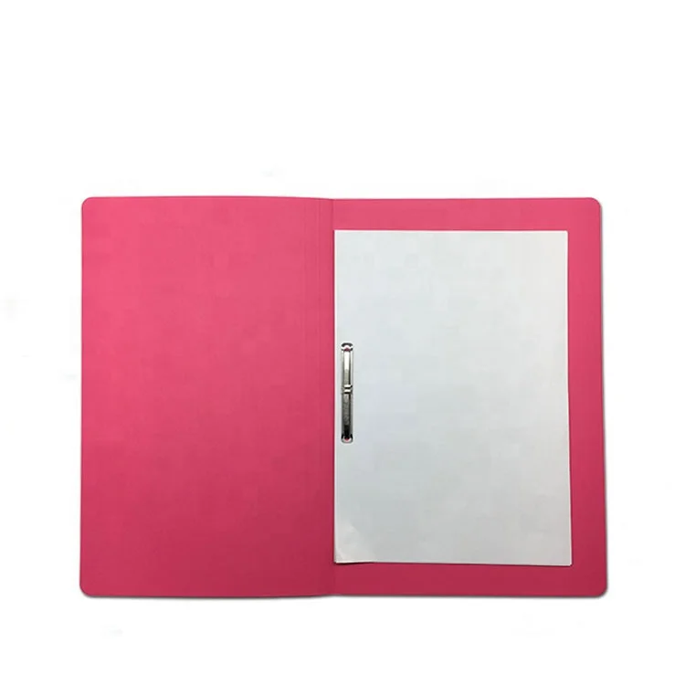 factory high-quality deep pink custom a4 manila kraft paper binder file folder with metal spring clip for conference file