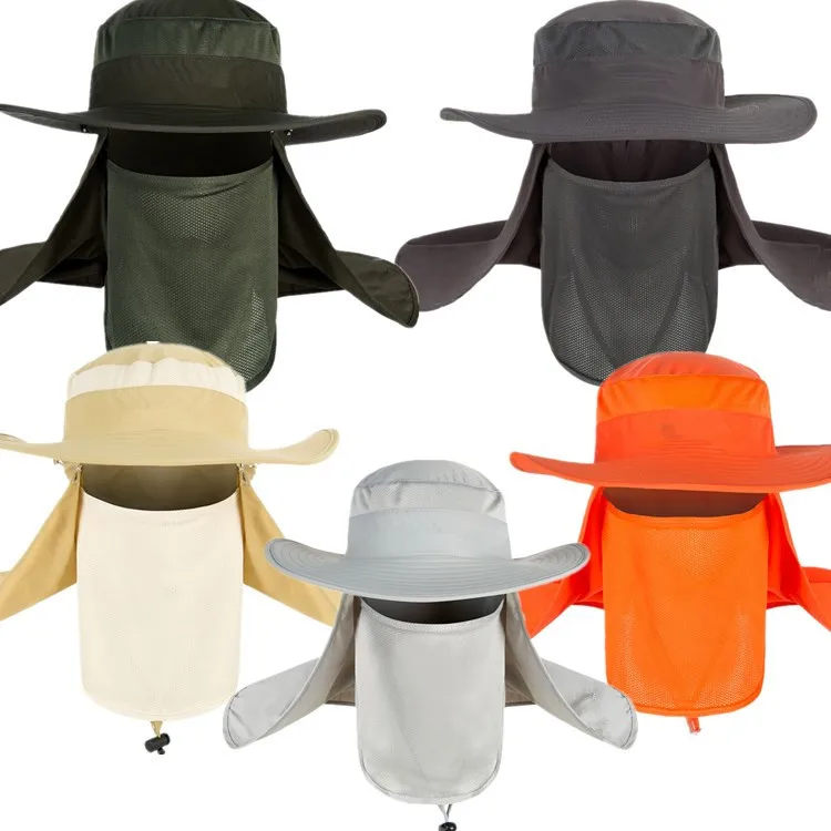 2024 Wholesale waterproof visor sun protection sports wide brim bucket cap fishing bucket hat with face and neck cover