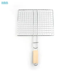 Lamb Food Bbq Basket Wooden Handle Metal Grill Rack Kbbq Meat Stand Argentin Bacon Barbecue Gride For Home Garden Picnic