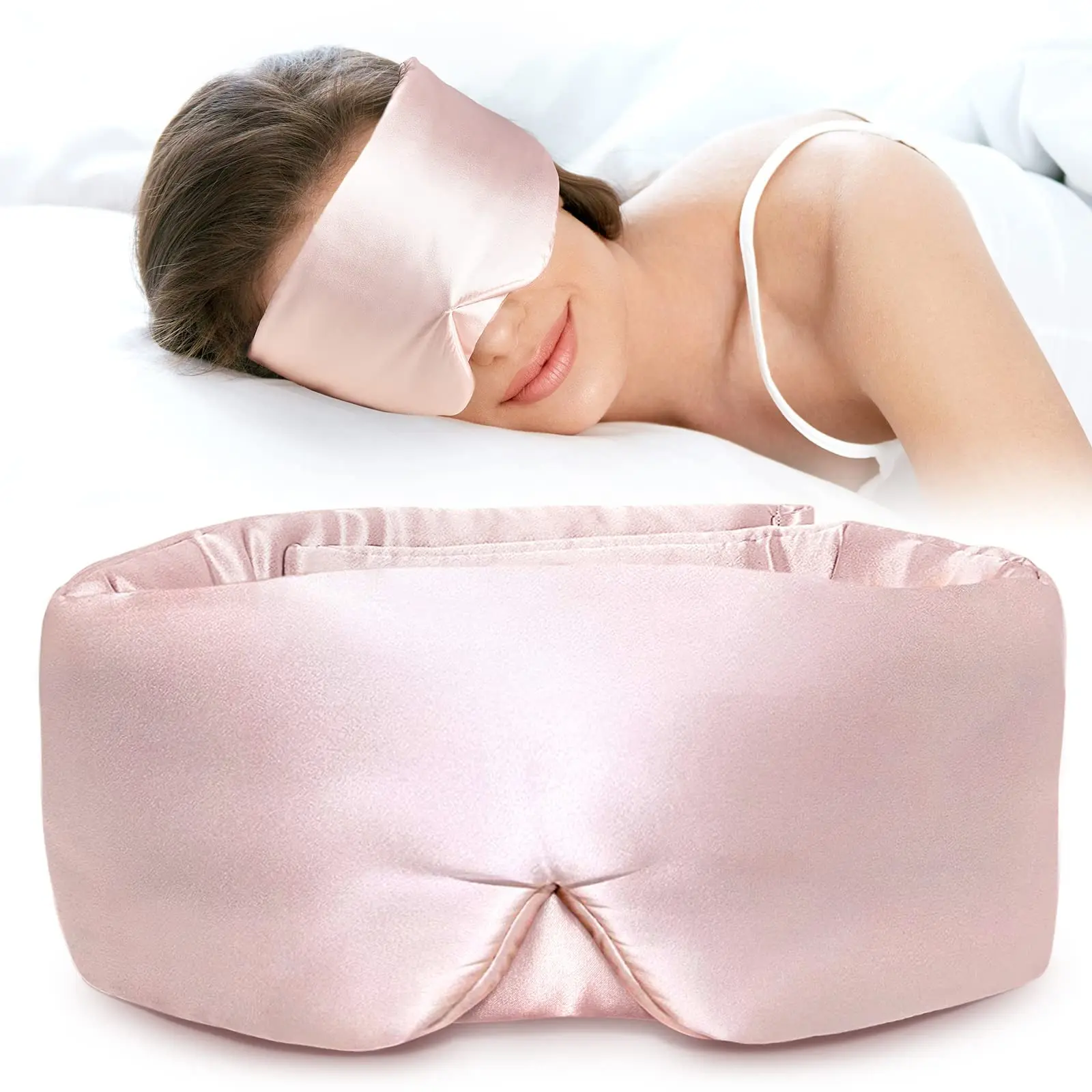 Pink High-Quality Adjustable Band Face-Hugging Padded Silk Eye Cover Silk Sleep Mask for Side Sleeper
