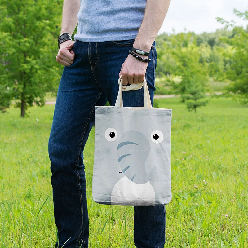 New Women Cartoon Handbag Color Animal Face Panda Lion Shoulder Canvas Bag Large Capacity Girl Reusable Shopping Bag Grocery Bag