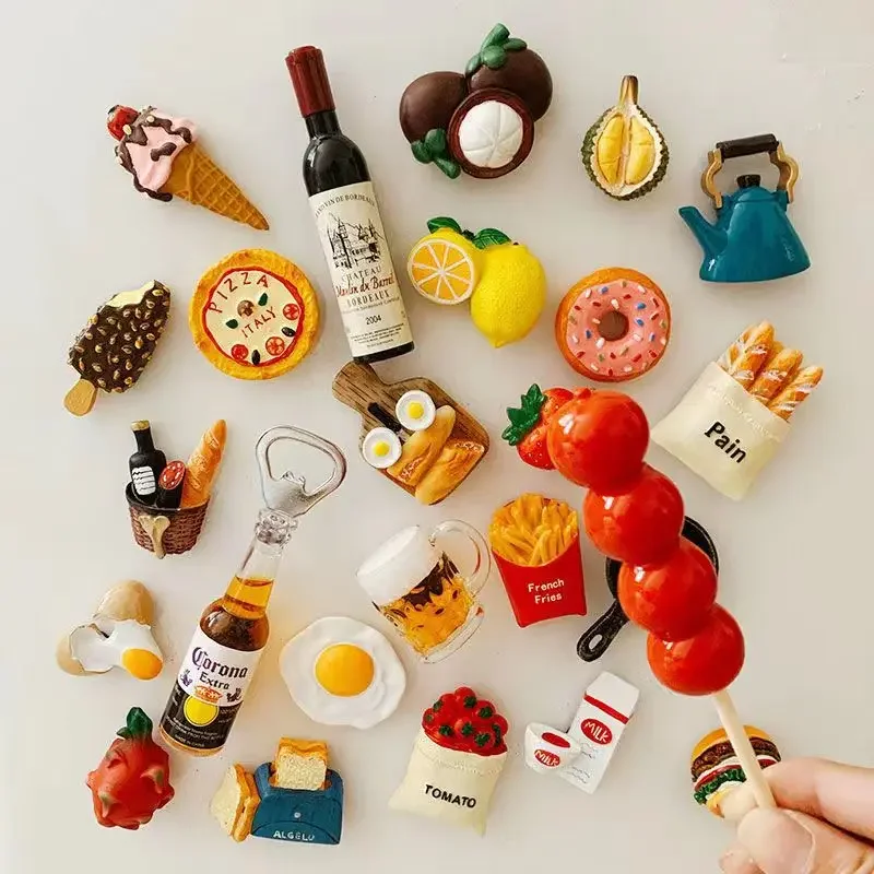 Custom Refrigerator Sticker 3d Refrigerator Sticker Message Board Suction Stone Home Decoration Tea Food Resin Fridge Magnet