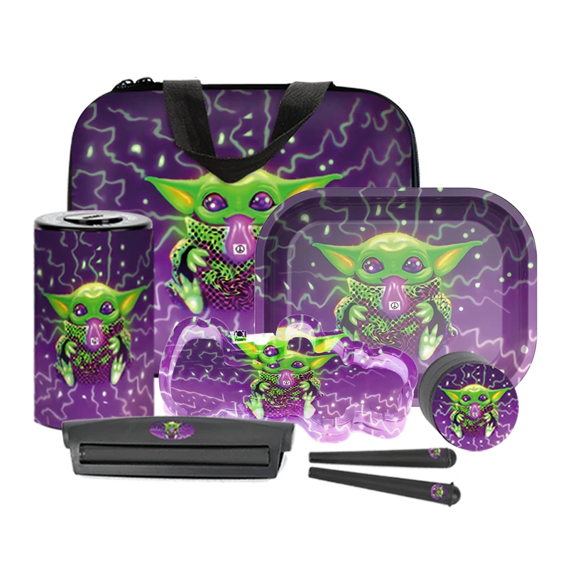 Yoda LED Ashtray Tin Rolling Tray Metal Grinder Roller Jar Smoking Kit For Tobacco Accessories