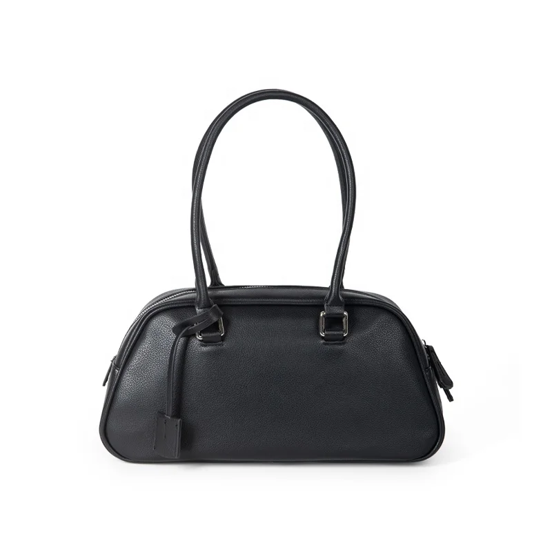 Customized LOGO Autumn new PU leather Boston bag high-end pebbled large-capacity handbag retro brown tote bag