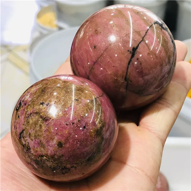 high quality natural crystal Peach blossom stone sphere polished healing rhodonite crystal quartz ball for sale