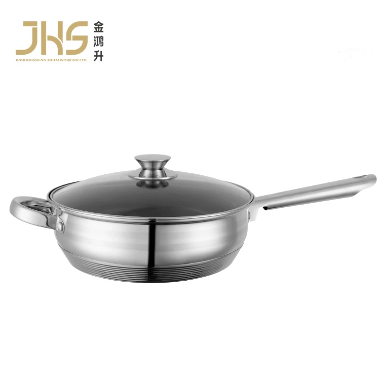 JHS cook pan skillets deep frying pan stainless steel non stick deep fry pan with lid for restaurants kitchen