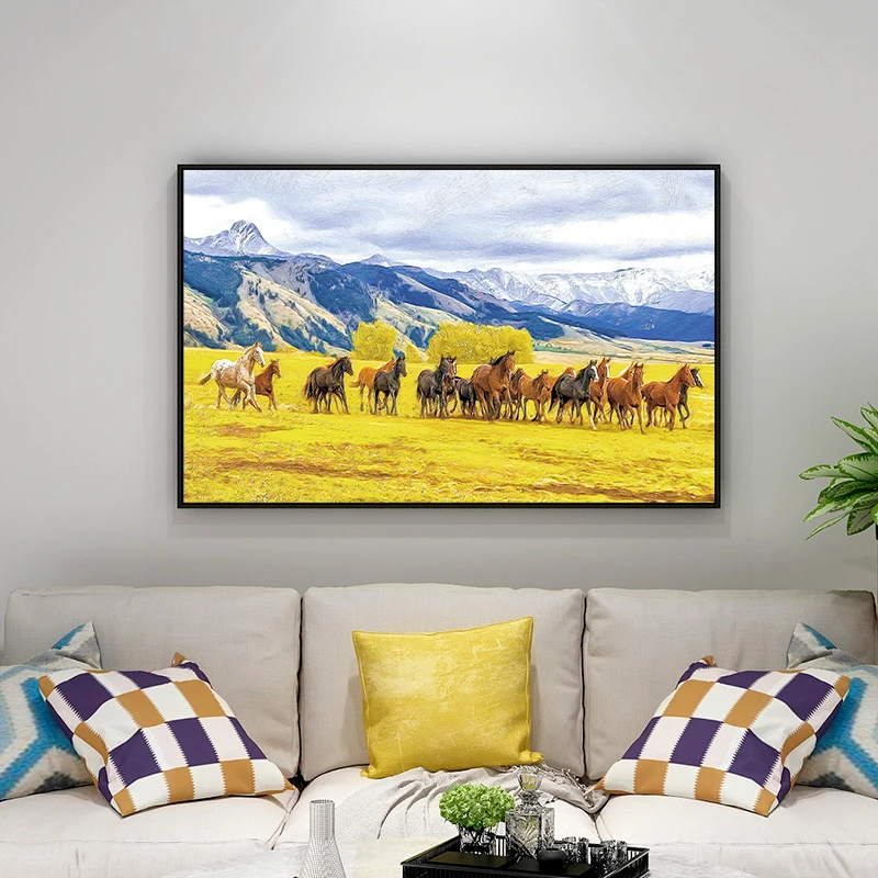 modern 3d home goods pictures eight running horse decorative  oil painting canvas custom wall art