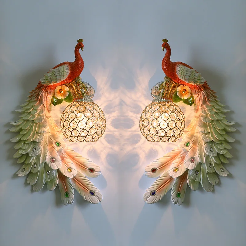 Creative Antique Indoor Bracket Light Fitting Living Room Peacock Wall Lamp