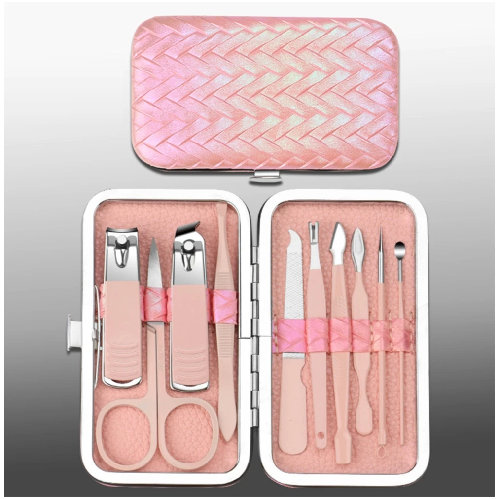 Manicure Set Classic Pink Girls Fingernail Clippers Toenail Trimmer Tools Cheap Price Portable 10pcs Nail Clippers Hand Care Kit