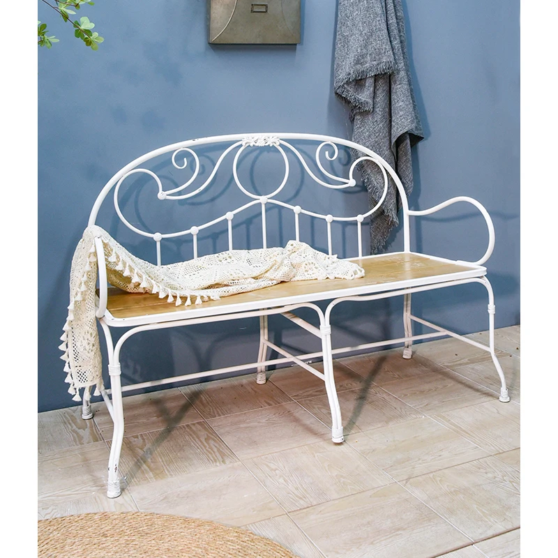 INNOVA Hot Sale European Rustic Outdoor White Long Chair Wooden Iron Metal Patio Yard Backyard Porch balcony Lawn Bench