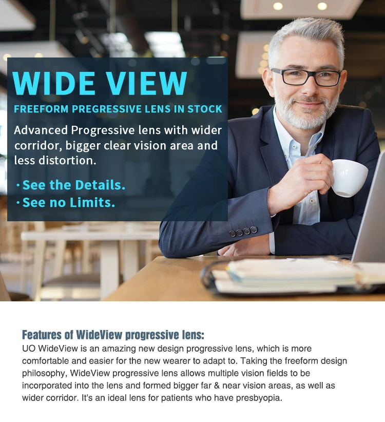 Danyang 1.56 stock Free form WideView Optical Lenses Blue cut Progressive lenses