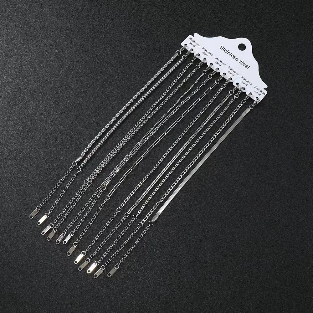 12pcs set Wholesale Stainless Steel Chain 18K Gold Plated Chain Hip Hop Jewelry Miami Cuban Curb Chain Herringbone Link
